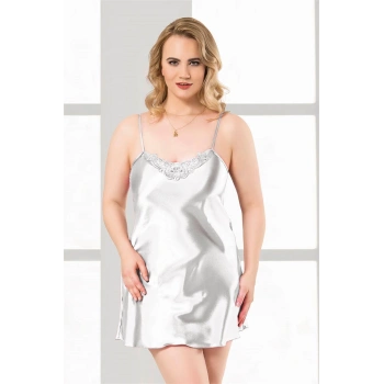 Arias Closet Büyük Beden Beyaz Kısa Saten Gecelik