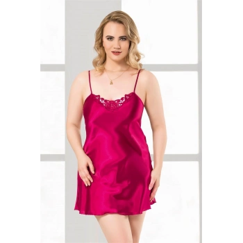 Arias Closet Büyük Beden Vişne Kısa Saten Gecelik