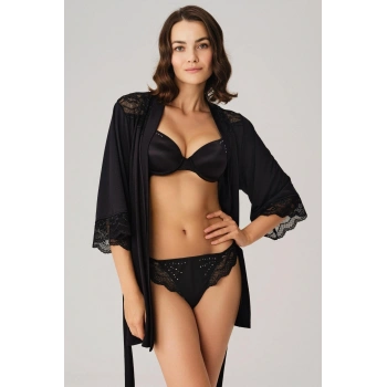 Arias Closet Dantelli Sabahlık Balenli Destekli Dolgulu Taşlı Sütyen ve String 3lü Takım