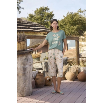 Arias Closet Desenli ve Baskılı See the World Kapri Takımı