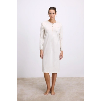 Arias Closet Fil Dişi Modal Uzun Kollu Düğmeli Gecelik