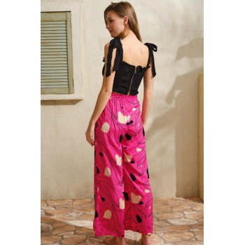 Arias Closet Kalın Askılı Viskon Çiçek Desenli Sırt Aksesuarlı Yazlık Dantel Detaylı Pijama Altı