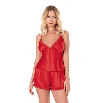 Arias Closet Kırmızı Saten Babydoll Şort Takımı