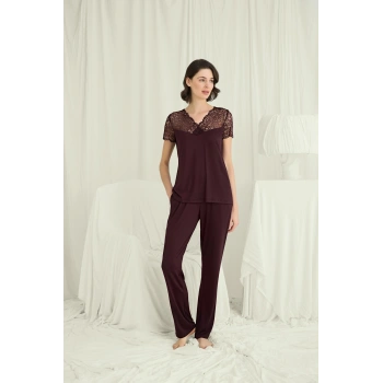 Arias Closet Kısa Kollu ve Dantelli V Yaka Pijama Takımı