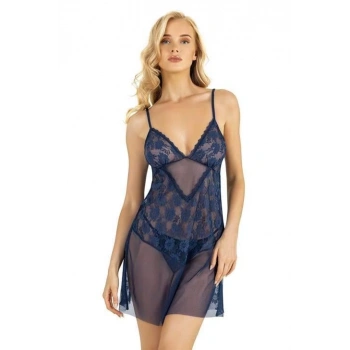 Arias Closet Dantel İşlemeli Lacivert Kısa Tül Gecelik