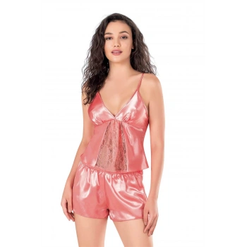 Arias Closet Mercan Saten Babydoll Şort Takımı