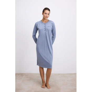 Arias Closet Modal Uzun Kollu Düğmeli Gecelik