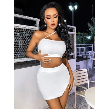 Arias Closet Özel Tasarım Beyaz Etekli Fantezi Mini Club Elbisesi