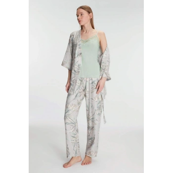 Arias Closet Sabahlık Atlet ve Pantolon Takım Pamuklu Pijama Set