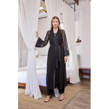 Arias Closet Uzun Kollu Dantelli ve Kuşaklı Sabahlık