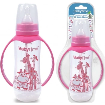 Baby Time Silikon Kiraz Uçlu Kulplu Biberon 150ml - Pembe