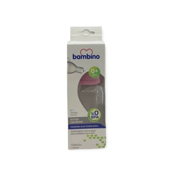 Bambino Altı Köşe Cam Biberon 150 ml - Pembe