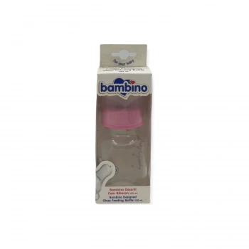 Bambino Desenli Silikon Kiraz uçlu Cam Biberon 100 ml - Pembe