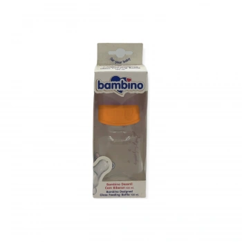 Bambino Desenli Silikon Kiraz uçlu Cam Biberon 100 ml - Turuncu