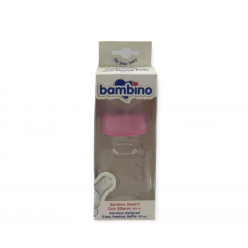 Bambino Desenli Silikon Kiraz Uçlu Cam Biberon 125 ml - Pembe