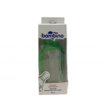 Bambino Natural PP Kulplu Biberon 250 ml - Yeşil