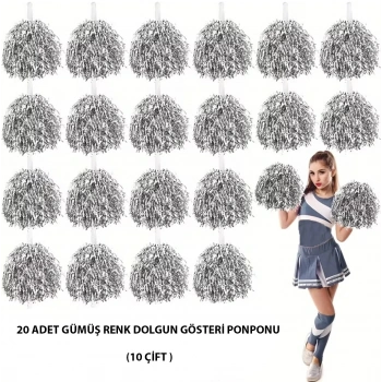 CEYLAN ADAM 10 Çift ( 20 Adet ) Gümüş Renk 23 Nisan 19 Mayıs 29 Ekim Okul Gösteri Ponponları