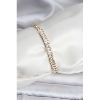 CEYLAN ADAM 14K Gold Renk Kaplama Zirkon Taşlı Baget Model CM Kadın Bileklik