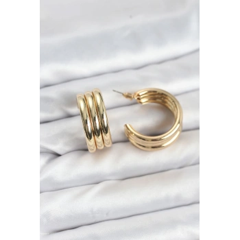 CEYLAN ADAM 3lü Görünüm 316L Çelik Gold Renk Kadın Küpe