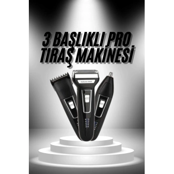 CEYLAN ADAM 3lü Set Saç Sakal Kesme Traş Makinesi Burun Kılı Alma Tıraş Makinesi
