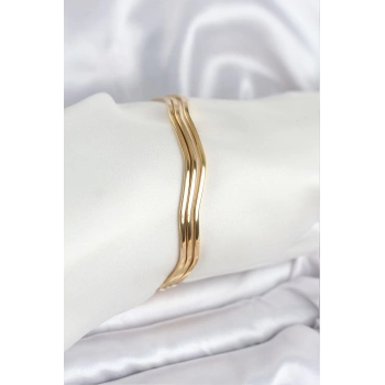 CEYLAN ADAM 316L Çelik Gold Renk 65 mm Ajda Zikzak Model 3lü Kadın Bileklik