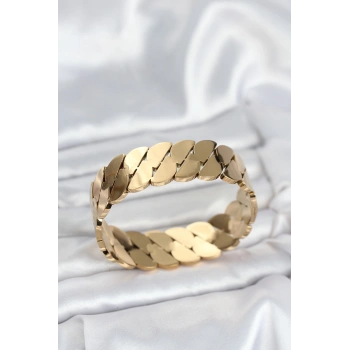 CEYLAN ADAM 316L Çelik Gold Renk Ezme Zincir Model Kadın Kelepçe Bileklik