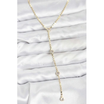 CEYLAN ADAM 316L Çelik Gold Renk Ezme Zincir Model Y Kadın Kolye