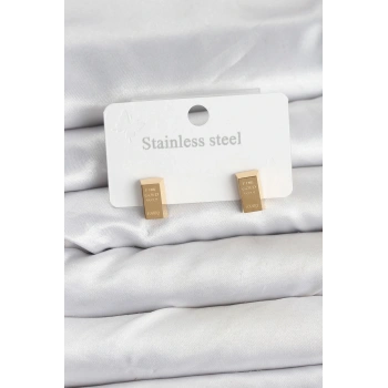 CEYLAN ADAM 316L Çelik Gold Renk Külçe Altın Model Kadın Küpe