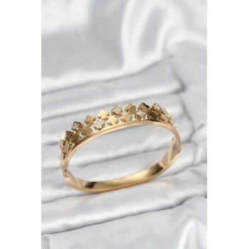 CEYLAN ADAM 316L Çelik Gold Renk Minimal Yoncalı Kadın Kelepçe Bileklik