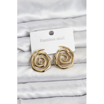 CEYLAN ADAM 316L Çelik Gold Renk Sarmal Model Kadın Küpe