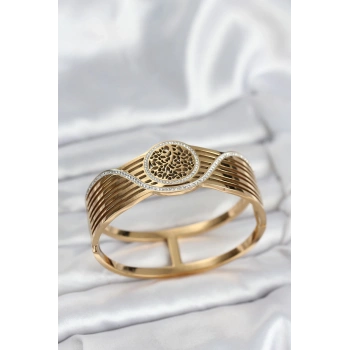 CEYLAN ADAM 316L Çelik Gold Renk Yaşam Ağacı Modelli Kadın Kelepçe Bileklik