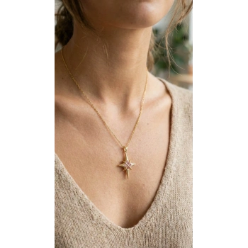 CEYLAN ADAM 316L Çelik Gold Renk Zirkon Taşlı Kutup Yıldızı Model Kadın Kolye