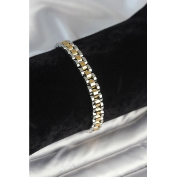 CEYLAN ADAM 316L Çelik Gold ve Gümüş Renk 7 mm Kalınlık Erkek Bileklik
