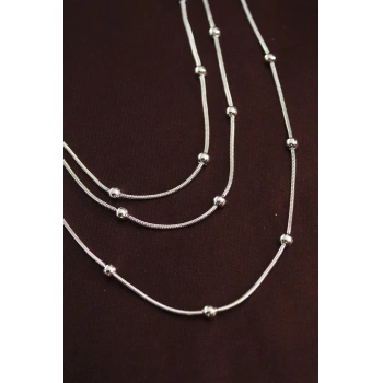 CEYLAN ADAM 316L Çelik Gümüş Renk Minimal Topçuk Model Çoklu Kolye