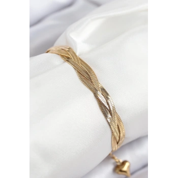 CEYLAN ADAM 316L Çelik Örgü İtalyan Zincir Model Gold Renk Kadın Bileklik