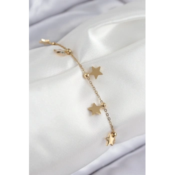 CEYLAN ADAM 316L Çelik Sıralı Yıldız Model Gold Renk Kadın Bileklik