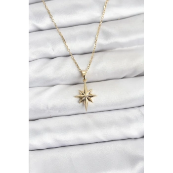 CEYLAN ADAM 316L Çelik Zincir Gold Renk Kutup Yıldızı Model Kadın Kolye