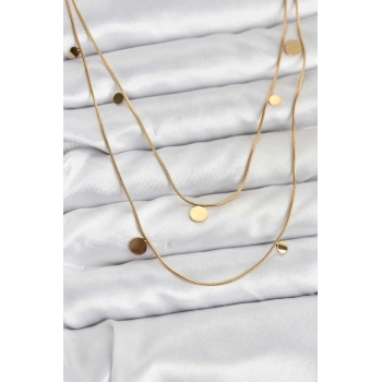 CEYLAN ADAM 316L Çelik Zincir Gold Renk Pullu Kadın Kolye