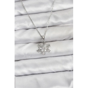 CEYLAN ADAM 316L Çelik Zincir Gümüş Renk Kar Tanesi Model Zirkon Taşlı Kadın Kolye