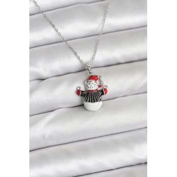 CEYLAN ADAM 316L Çelik Zincir Gümüş Renk Kardan Adam Figürlü Yılbaşı Temalı Kadın Kolye