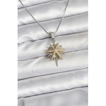 CEYLAN ADAM 316L Çelik Zincir Gümüş Renk Kutup Yıldızı Model Kadın Kolye