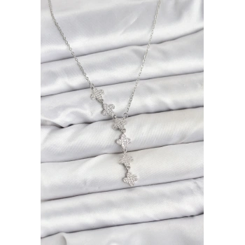 CEYLAN ADAM 316L Çelik Zincir Gümüş Renk Yonca Model Kadın Kolye