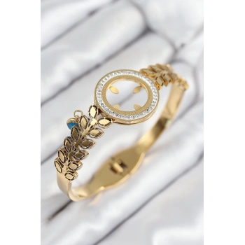 CEYLAN ADAM 316L Çelik Zirkon Taşlı Çeyrek Takılabilir Gold Renk Kelepçe