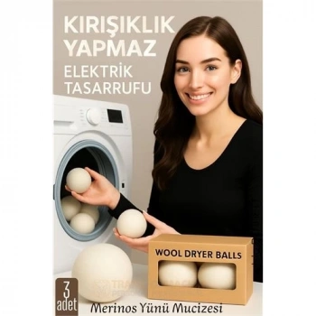 CEYLAN ADAM 3’lü Kurutma Makina Topu – Merinos Yün Kurutma Topları Doğal Yumuşatıcı, Kırışık Önleyici, Enerji Tasarruflu