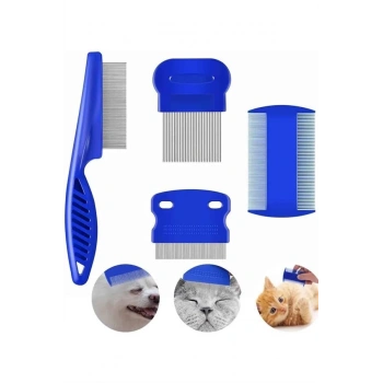 CEYLAN ADAM 4lü Bit Pire Tarağı Set Kedi Köpek Evcil Hayvan Tüy Toplayıcı Mavi