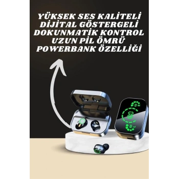 CEYLAN ADAM 7 Kordonlu Akıllı Saat Ve Aynalı Bluetooth Kulaklık Powerbank Dijital Göstergeli