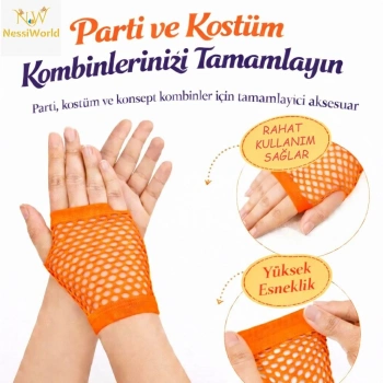 CEYLAN ADAM 80’ler 90’lar Retro Neon Turuncu File Parmaksız Kısa Eldiven 11 cm