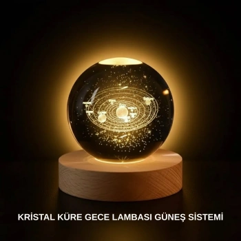 CEYLAN ADAM Ahşap Standlı LED Kristal Küre Lazer İşlemeli Dekoratif Obje