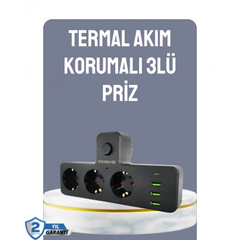 CEYLAN ADAM Anahtarlı Çoklu Priz 3 USB 1 Type-C Hızlı Şarj Destekli