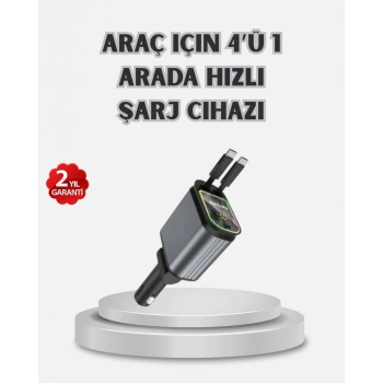 CEYLAN ADAM Araç Şarj Cihazı 4 Portlu 66W Hızlı Şarjlı LED Işıklı ve 180° Dönebilir